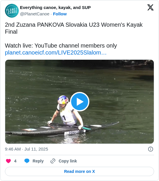 Everything canoe, kayak, and SUP: 2nd Zuzana PANKOVA Slovakia U23 Women's Kayak Final

Watch live: YouTube channel members only
https://t.co/x5w8UIUBe6 https://t.co/Zg3CX7ufFj