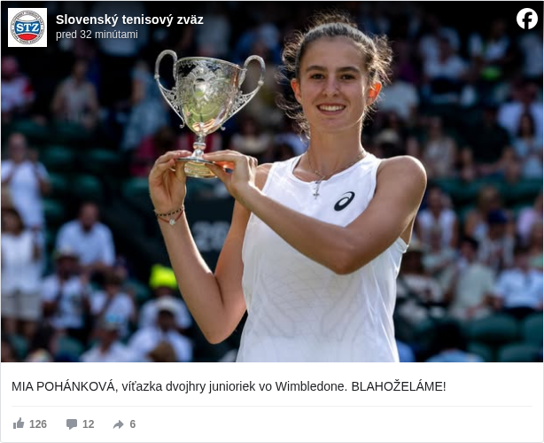 Slovenský tenisový zväz: MIA POHÁNKOVÁ, víťazka dvojhry junioriek vo Wimbledone. BLAHOŽELÁME!

