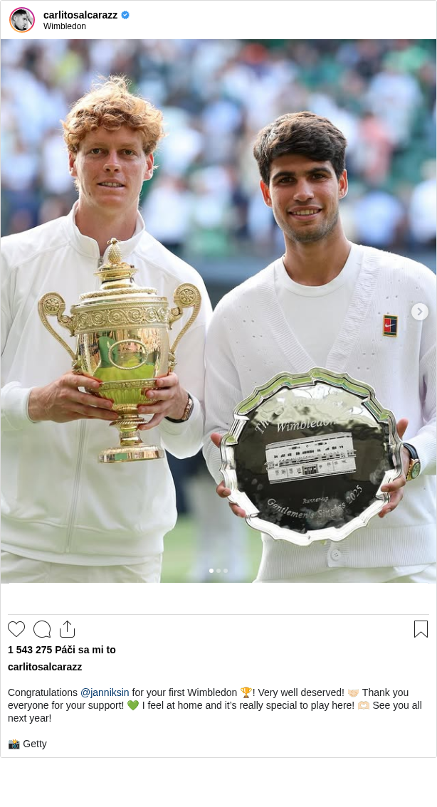 

Congratulations @janniksin for your first Wimbledon 🏆! Very well deserved! 🤝🏻 Thank you everyone for your support! 💚 I feel at home and it’s really special to play here! 🫶🏻 See you all next year!

📸 Getty