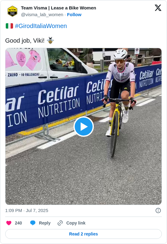 Team Visma | Lease a Bike Women: 🇮🇹 #GirodItaliaWomen 

Good job, Viki! 🐝 https://t.co/GqA8yl30aR