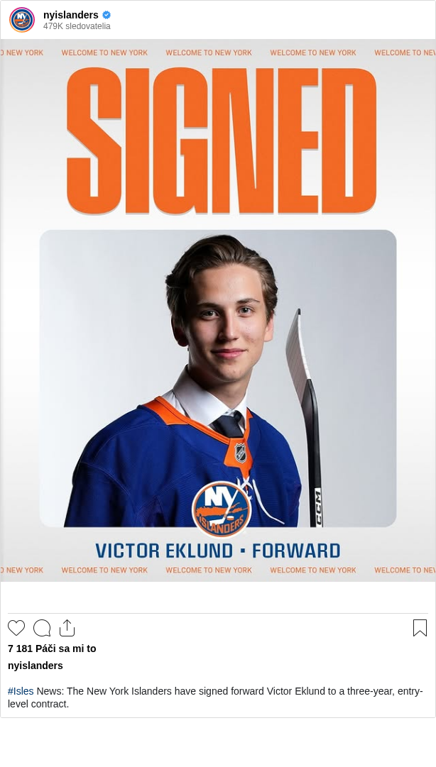 

#Isles News: The New York Islanders have signed forward Victor Eklund to a three-year, entry-level contract.