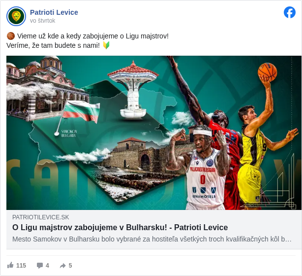 Patrioti Levice: 🏀 Vieme už kde a kedy zabojujeme o Ligu majstrov! 
 Veríme, že tam budete s nami! 🔰

