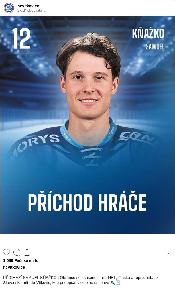 

PŘICHÁZÍ SAMUEL KŇAŽKO | Obránce se zkušenostmi z NHL, Finska a reprezentace Slovenska míří do Vítkovic, kde podepsal víceletou smlouvu ✒️📃