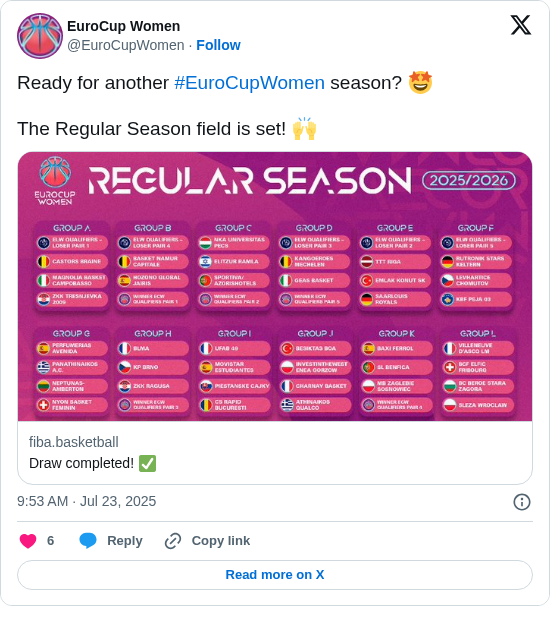EuroCup Women: Ready for another #EuroCupWomen season? 🤩

The Regular Season field is set! 🙌