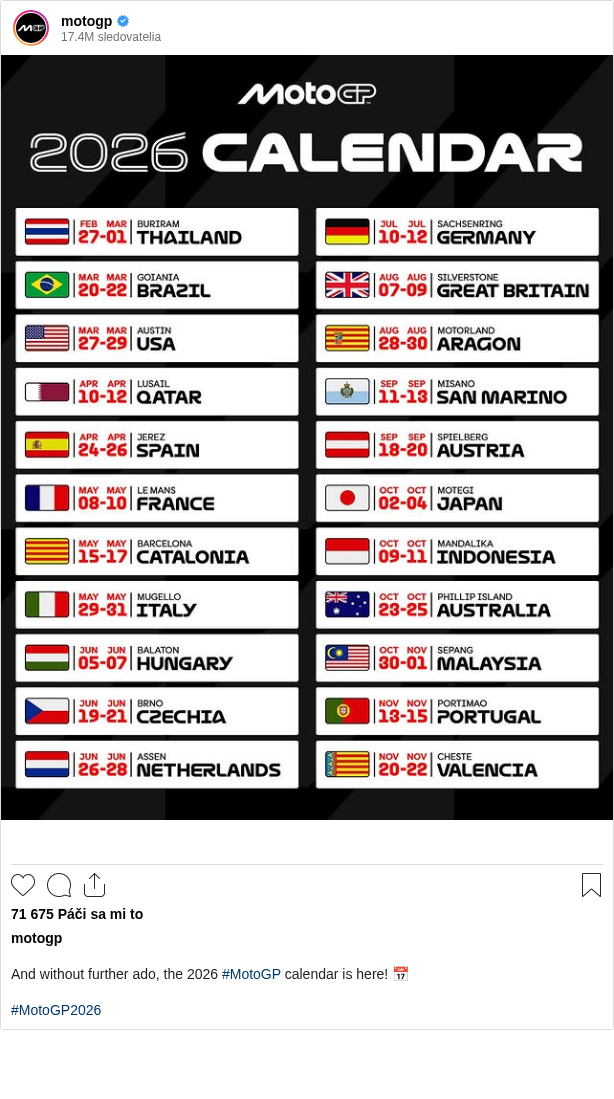 

And without further ado, the 2026 #MotoGP calendar is here! 📅

#MotoGP2026