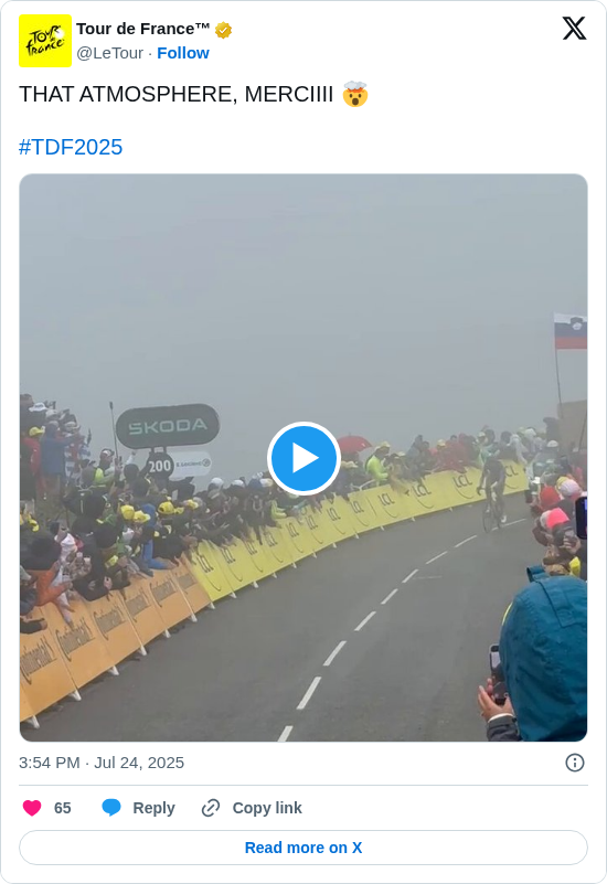 Tour de France™: THAT ATMOSPHERE, MERCIIII 🤯

#TDF2025 https://t.co/MeApHQWbYD