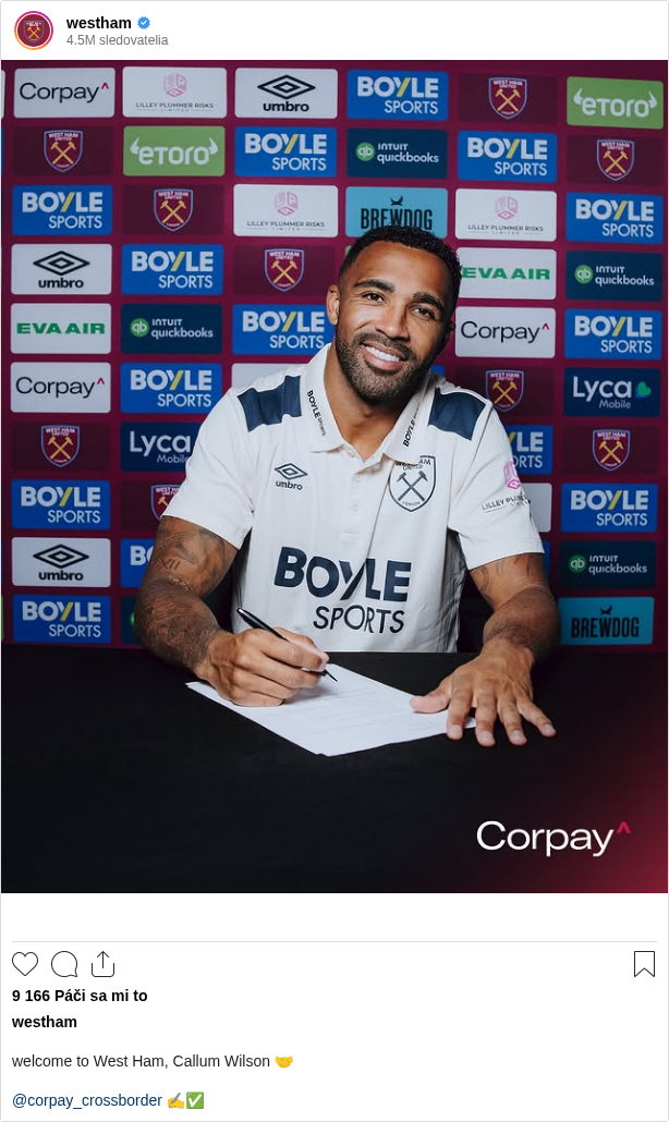 

welcome to West Ham, Callum Wilson 🤝

@corpay_crossborder ✍️✅