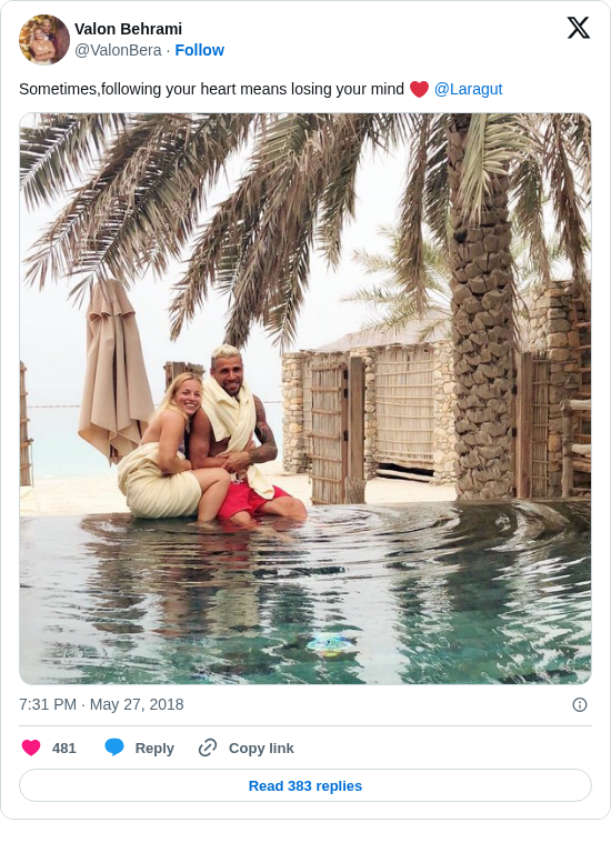 Valon Behrami: Sometimes,following your heart means losing your mind ❤️ @Laragut https://t.co/qvZ30rx66o