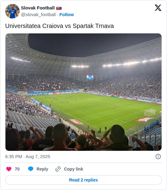 Slovak Football 🇸🇰: Universitatea Craiova vs Spartak Trnava https://t.co/HyvlNfyGLy