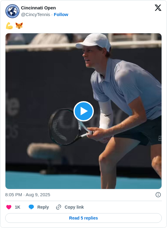 Cincinnati Open: 💪 🦊 https://t.co/x71Vd9HPRL