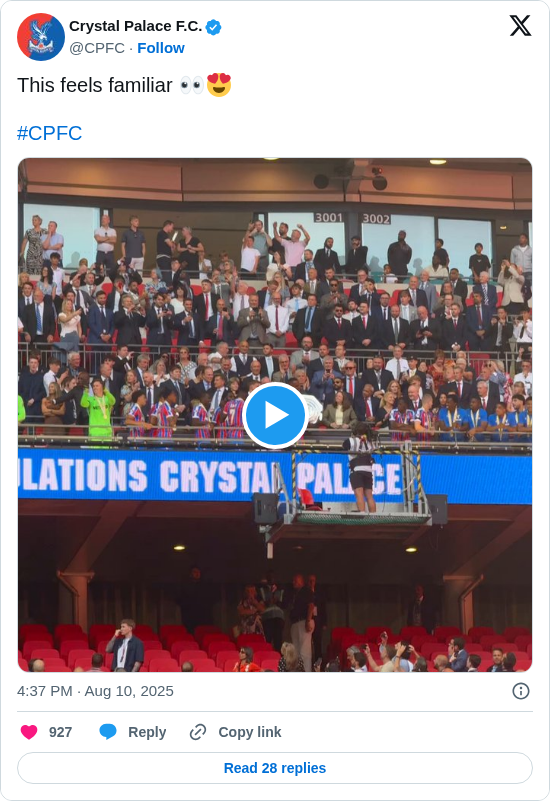 Crystal Palace F.C.: This feels familiar 👀😍

#CPFC https://t.co/GYAtXimSEm