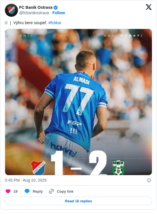 FC Baník Ostrava: 𝗙𝗧  |  Výhru bere soupeř. #fcbkar https://t.co/yxTrtKAwbi