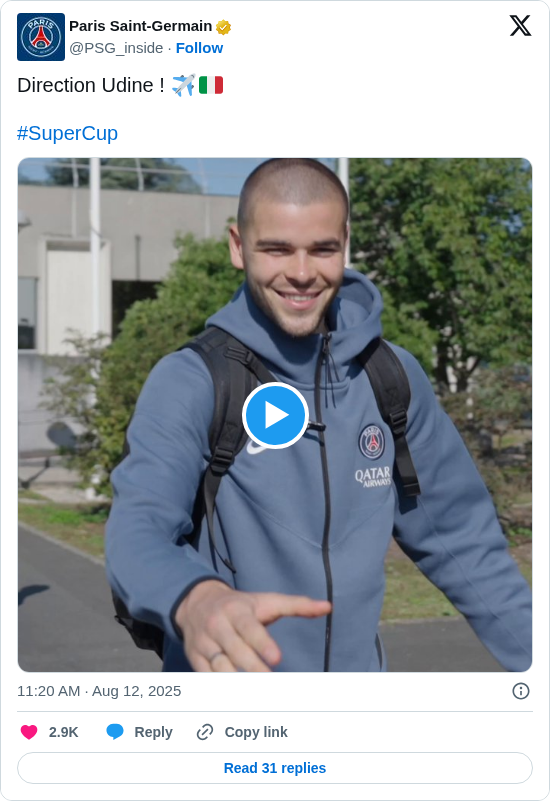 Paris Saint-Germain: Direction Udine ! ✈️🇮🇹

#SuperCup https://t.co/Xuob7ngNgK