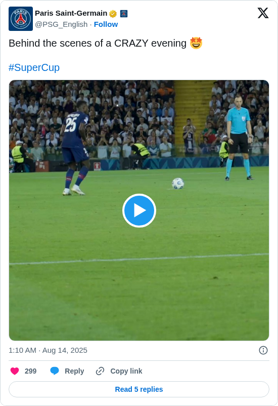 Paris Saint-Germain: Behind the scenes of a CRAZY evening 🤩

#SuperCup https://t.co/5VWj5tMRz5