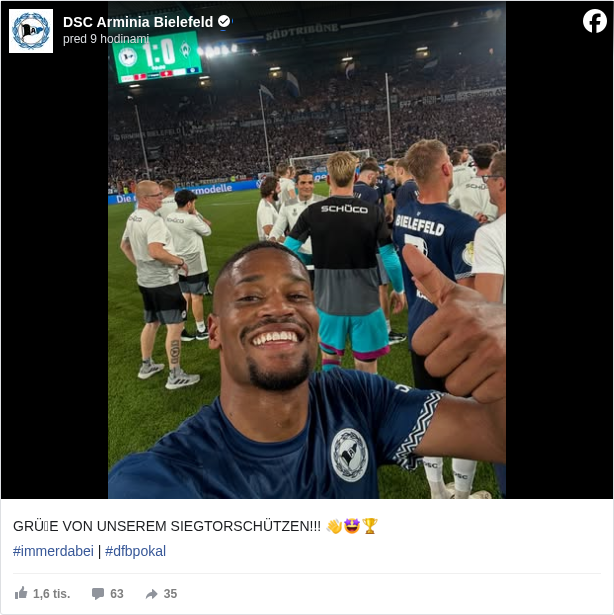 DSC Arminia Bielefeld: GRÜẞE VON UNSEREM SIEGTORSCHÜTZEN!!! 👋🤩🏆

 #immerdabei </hashtag/immerdabei?__eep__=6&fref=mentions&ref=embed_post> | #dfbpokal </hashtag/dfbpokal?__eep__=6&fref=mentions&ref=embed_post>

