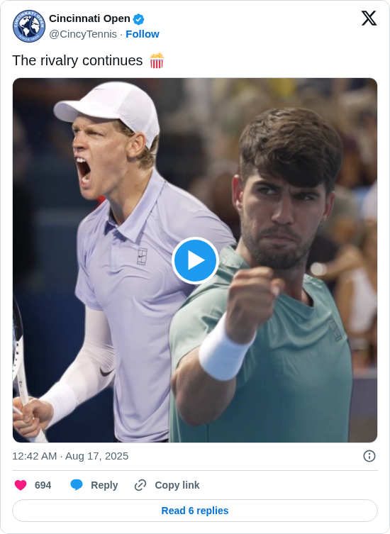 Cincinnati Open: The rivalry continues 🍿 https://t.co/KXrvCyKkay