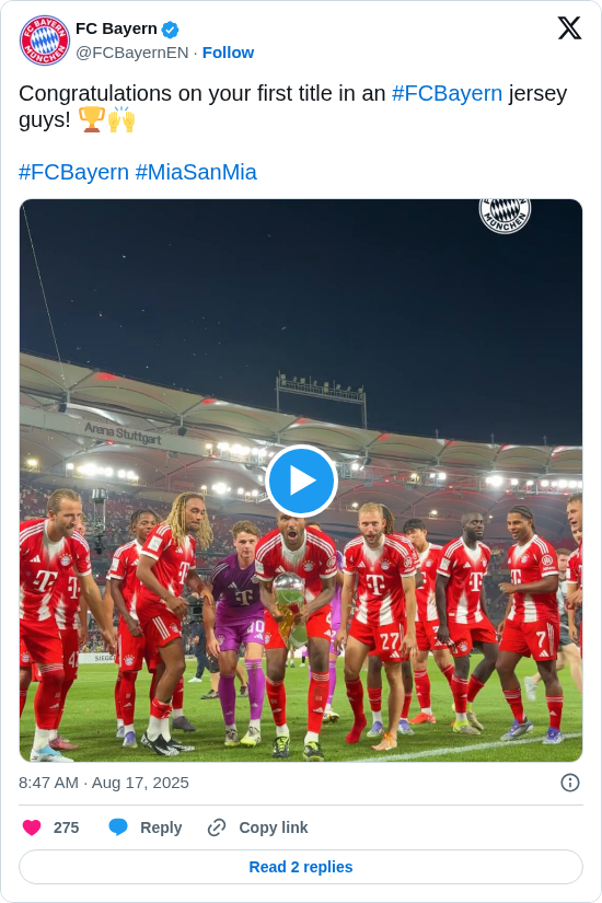 FC Bayern: Congratulations on your first title in an #FCBayern jersey guys! 🏆🙌

#FCBayern #MiaSanMia https://t.co/SZTiXnFUca