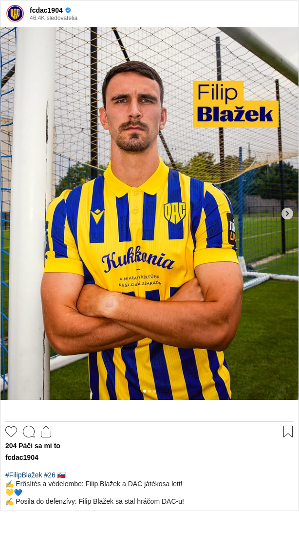 

#FilipBlažek #26 🇸🇰
✍️ Erősítés a védelembe: Filip Blažek a DAC játékosa lett!
💛💙
✍️ Posila do defenzívy: Filip Blažek sa stal hráčom DAC-u!
