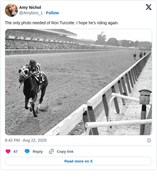 Amy Nichol: The only photo needed of Ron Turcotte. I hope he’s riding again. https://t.co/SWRr2sleaC