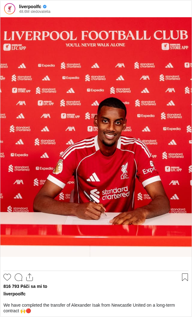 

We have completed the transfer of Alexander Isak from Newcastle United on a long-term contract 🙌🔴