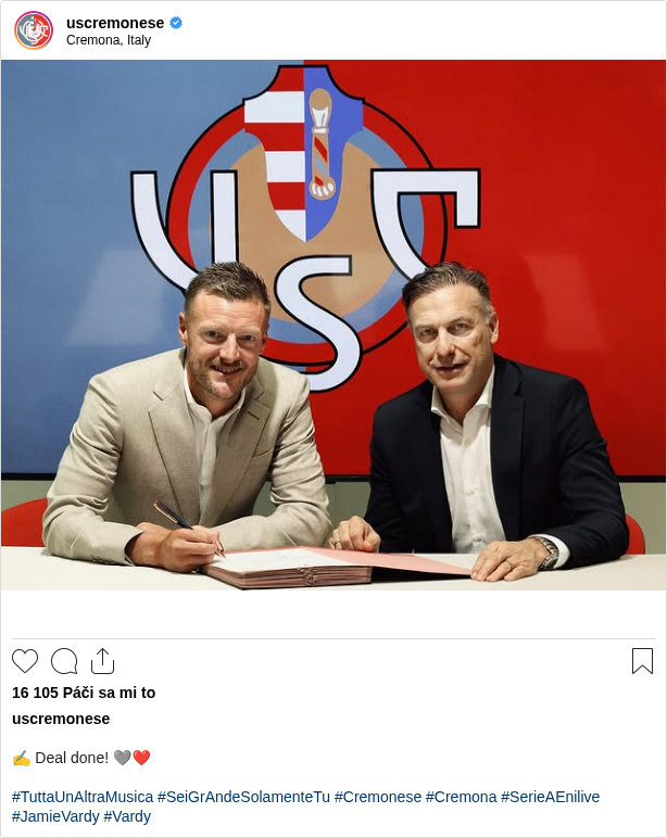 

✍️ Deal done! 🩶❤️

#TuttaUnAltraMusica #SeiGrAndeSolamenteTu #Cremonese #Cremona #SerieAEnilive #JamieVardy #Vardy
