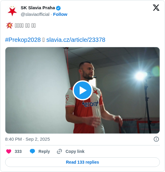 SK Slavia Praha: 💥 𝐄𝐑𝐈𝐊 𝐉𝐄 𝐓𝐔

#Prekop2028 ➟ ⁦https://t.co/VwF51EkBMy https://t.co/RiHcoZmU4C