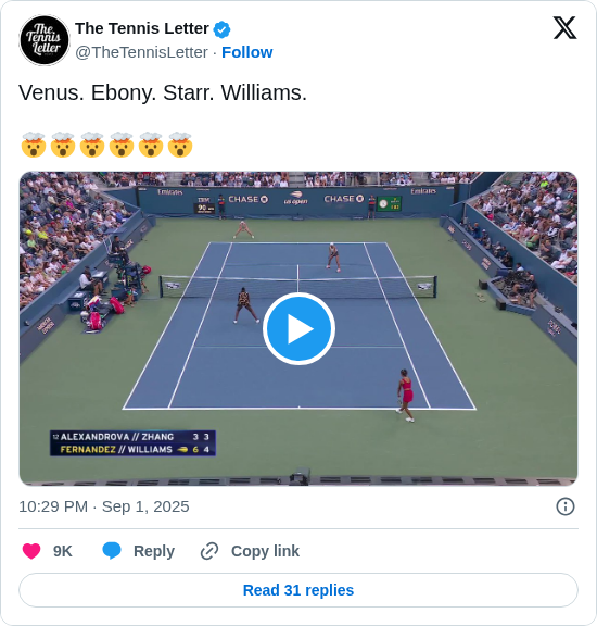 The Tennis Letter: Venus. Ebony. Starr. Williams. 

🤯🤯🤯🤯🤯🤯

 https://t.co/oNvaOt0nwx