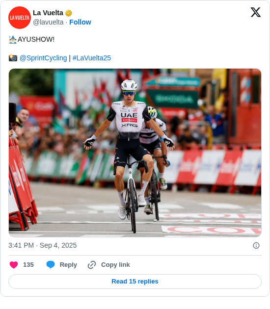 La Vuelta: 🧙‍♂️AYUSHOW! 

📸 @SprintCycling | #LaVuelta25 https://t.co/eA4U7qpPiS