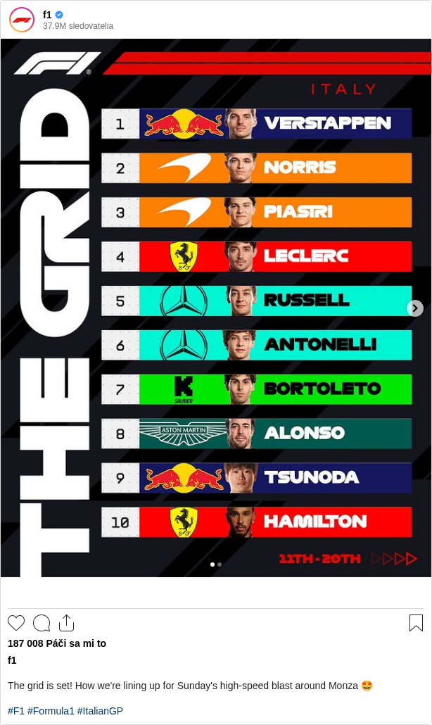 

The grid is set! How we're lining up for Sunday's high-speed blast around Monza 🤩

#F1 #Formula1 #ItalianGP