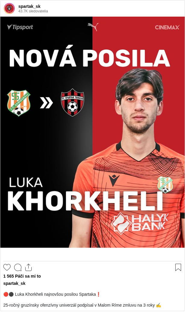 

🔴⚫️ Luka Khorkheli najnovšou posilou Spartaka❗️

25-ročný gruzínsky ofenzívny univerzál podpísal v Malom Ríme zmluvu na 3 roky ✍️