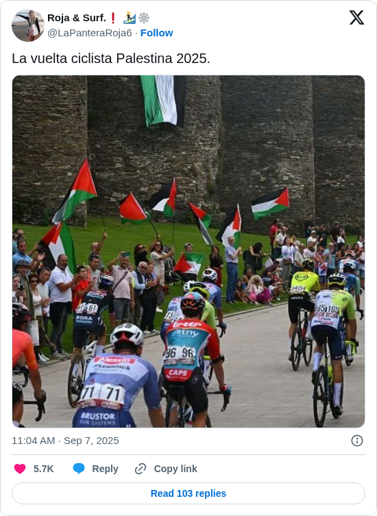 Roja & Surf.❗️ 🏄‍♀️🕸: La vuelta ciclista Palestina 2025. https://t.co/kNb9me63u3