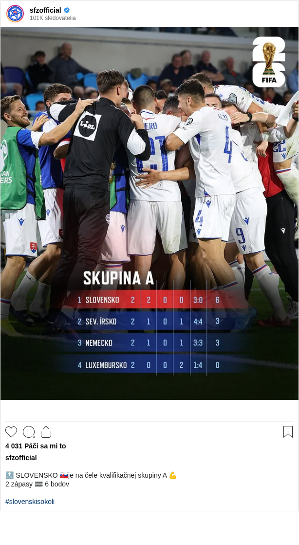 

🔝 SLOVENSKO 🇸🇰je na čele kvalifikačnej skupiny A 💪
2 zápasy 🟰 6 bodov

#slovenskisokoli