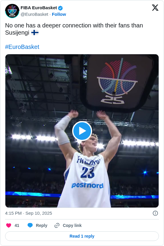 FIBA EuroBasket: No one has a deeper connection with their fans than Susijengi 🇫🇮

#EuroBasket https://t.co/0kwBlFvdkO
