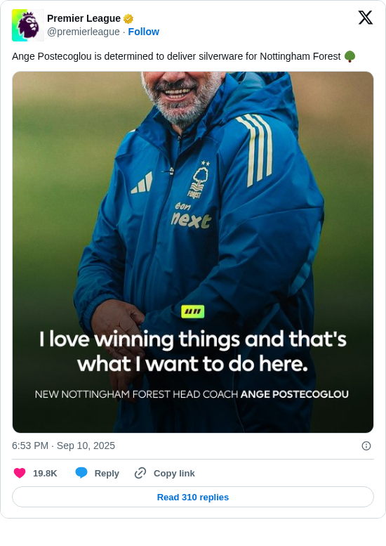 Premier League: Ange Postecoglou is determined to deliver silverware for Nottingham Forest 🌳 https://t.co/sNIZKxo2WS