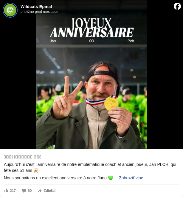Wildcats Epinal: 𝑱𝑶𝒀𝑬𝑼𝑿 𝑨𝑵𝑵𝑰𝑽𝑬𝑹𝑺𝑨𝑰𝑹𝑬 𝑪𝑶𝑨𝑪𝑯

 Aujourd’hui c’est l’anniversaire de notre emblématique coach et ancien joueur, Jan PLCH, qui fête ses 51 ans 🎉

 Nous souhaitons un excellent anniversaire à notre Jano 💚 

 #noussommesleswildcats </hashtag/noussommesleswildcats?__eep__=6&fref=mentions&ref=embed_post> #rugirensemble </hashtag/rugirensemble?__eep__=6&fref=mentions&ref=embed_post>

