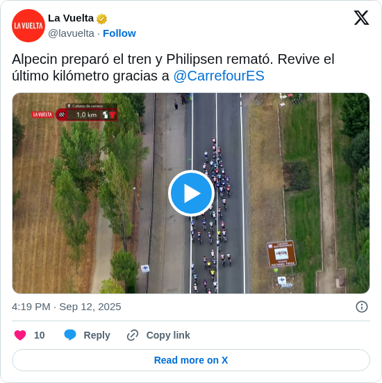 La Vuelta: Alpecin preparó el tren y Philipsen remató. Revive el último kilómetro gracias a @CarrefourES https://t.co/kKCs99u7qT