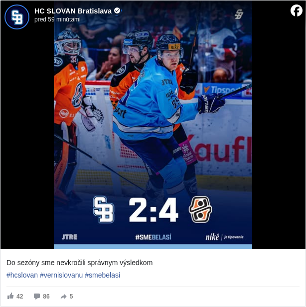 HC SLOVAN Bratislava: Do sezóny sme nevkročili správnym výsledkom 

 #hcslovan </hashtag/hcslovan?__eep__=6&fref=mentions&ref=embed_post> #vernislovanu </hashtag/vernislovanu?__eep__=6&fref=mentions&ref=embed_post> #smebelasi </hashtag/smebelasi?__eep__=6&fref=mentions&ref=embed_post>

