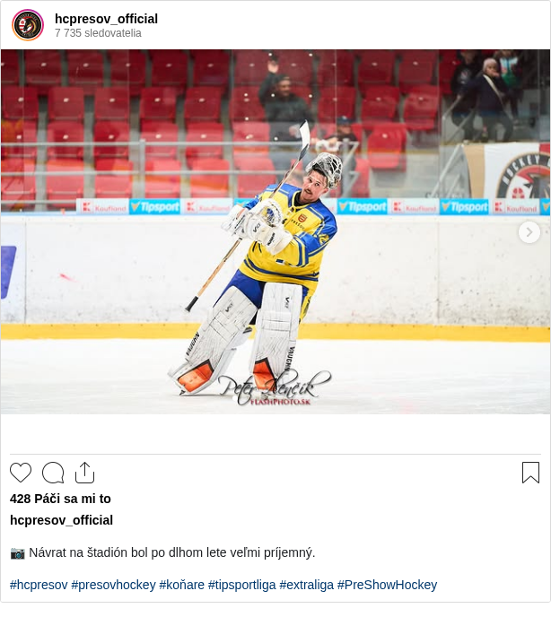 

📷 Návrat na štadión bol po dlhom lete veľmi príjemný.

#hcpresov #presovhockey #koňare #tipsportliga #extraliga #PreShowHockey