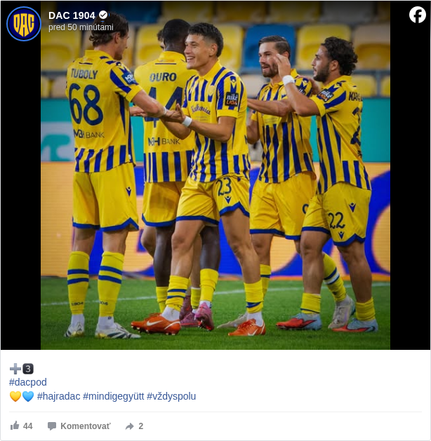 DAC 1904: ➕3️⃣
 #dacpod </hashtag/dacpod?__eep__=6&fref=mentions&ref=embed_post>
 💛💙 #hajradac </hashtag/hajradac?__eep__=6&fref=mentions&ref=embed_post> #mindigegyütt </hashtag/mindigegyütt?__eep__=6&fref=mentions&ref=embed_post> #vždyspolu </hashtag/vždyspolu?__eep__=6&fref=mentions&ref=embed_post>

