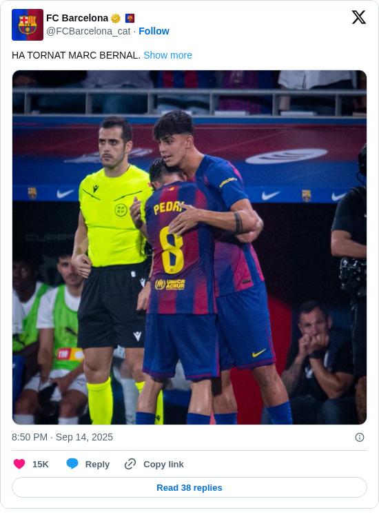 FC Barcelona: HA TORNAT MARC BERNAL. https://t.co/5IiCID859O