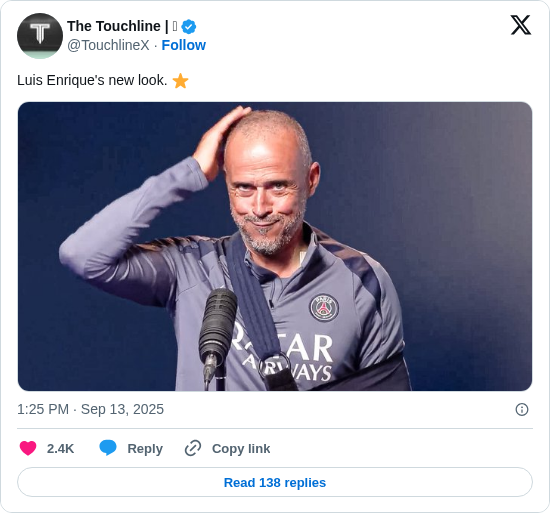 The Touchline | 𝐓: Luis Enrique's new look. ⭐️ https://t.co/5HTx2tEJfT