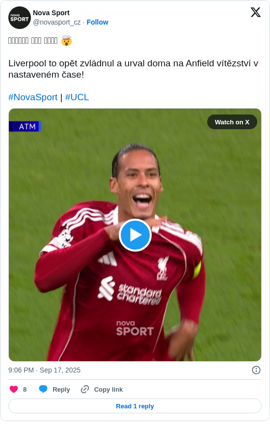 Nova Sport: 𝐕𝐢𝐫𝐠𝐢𝐥 𝐯𝐚𝐧 𝐃𝐢𝐣𝐤 🤯

Liverpool to opět zvládnul a urval doma na Anfield vítězství v nastaveném čase!

#NovaSport | #UCL https://t.co/eQP7SLpUya