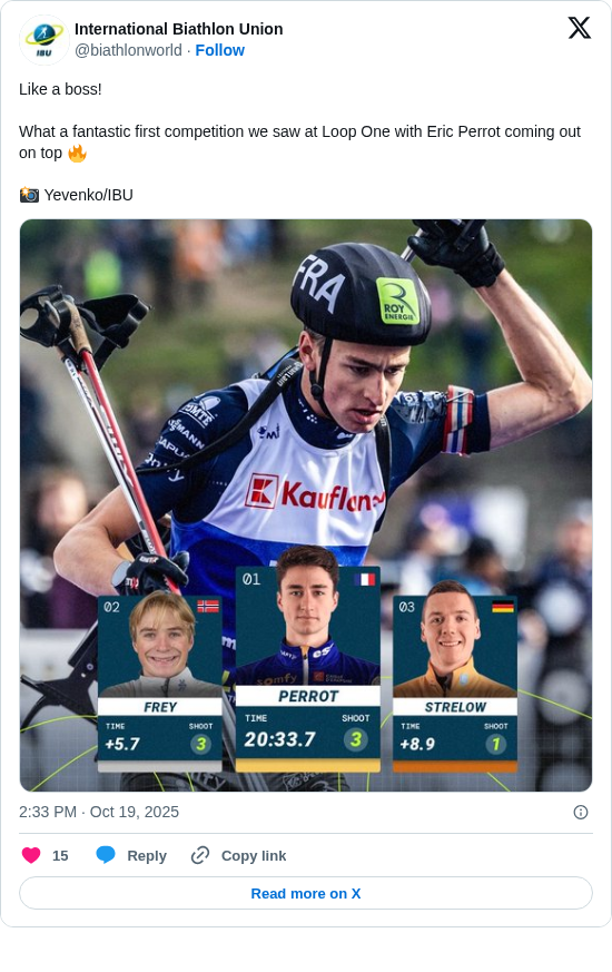 International Biathlon Union: Like a boss!
What a fantastic first competition we saw at Loop One with Eric Perrot coming out on top 🔥
📸 Yevenko/IBU https://t.co/2zuhMXgsvX