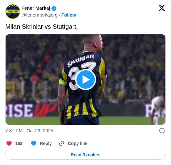 Fener Markaj: Milan Skriniar vs Stuttgart.
https://t.co/rX6NSqohAi
