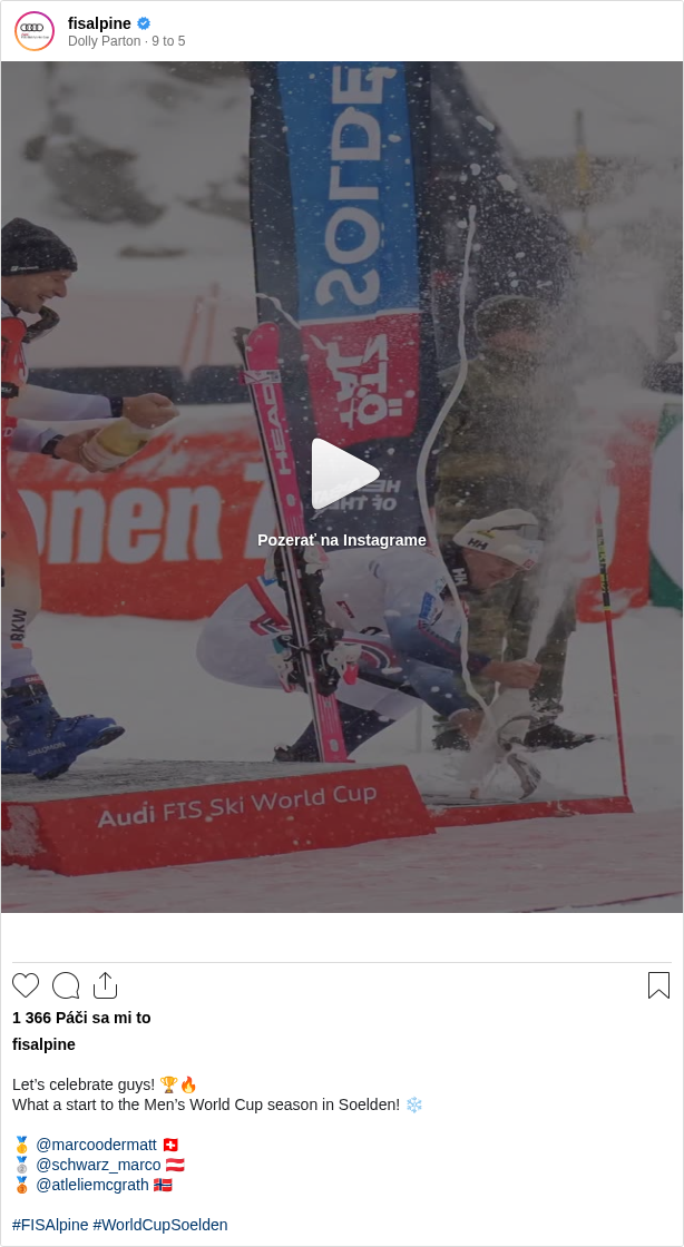 Let’s celebrate guys! 🏆🔥
What a start to the Men’s World Cup season in Soelden! ❄️
🥇 @marcoodermatt 🇨🇭
🥈 @schwarz_marco 🇦🇹
🥉 @atleliemcgrath 🇳🇴
#FISAlpine #WorldCupSoelden