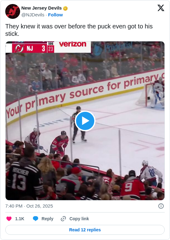 New Jersey Devils: They knew it was over before the puck even got to his stick. https://t.co/ml8xkXA5KT