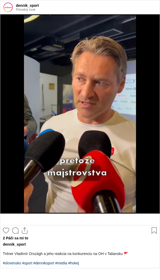 Tréner Vladimír Országh a jeho reakcia na konkurenciu na OH v Taliansku 🚩
#slovensko #sport #denniksport #media #hokej