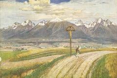 A romantic panorama of the High Tatras, a mountain range shared by Slovakia and Poland and considered one of Slovakia’s national symbols, with a cross in the foreground.