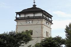 Miners congregated under Rožňava's belltower. 