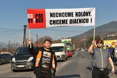 Road-blocking protest in Povina, Kysuce, demanding completion of highway bypass - February 16.  